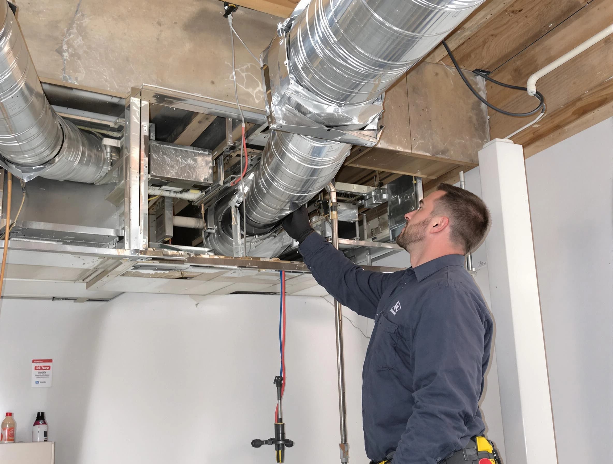 Butler Air Duct Cleaning technician performing professional air duct repair using specialized tools in Butler