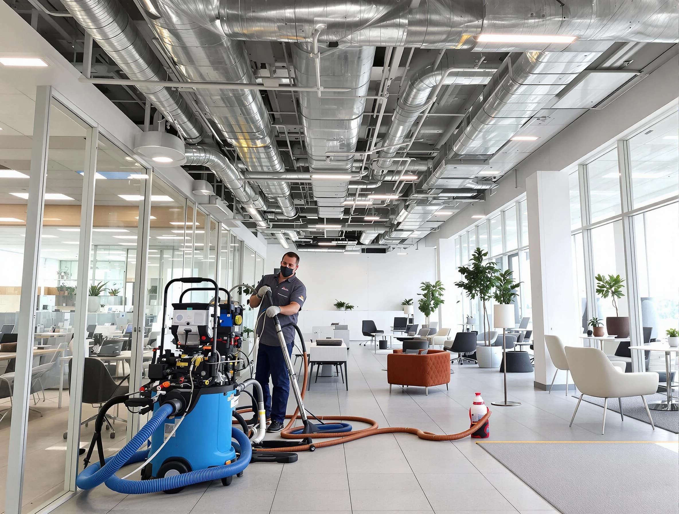 Butler Air Duct Cleaning team conducting comprehensive commercial duct cleaning at a business location in Butler