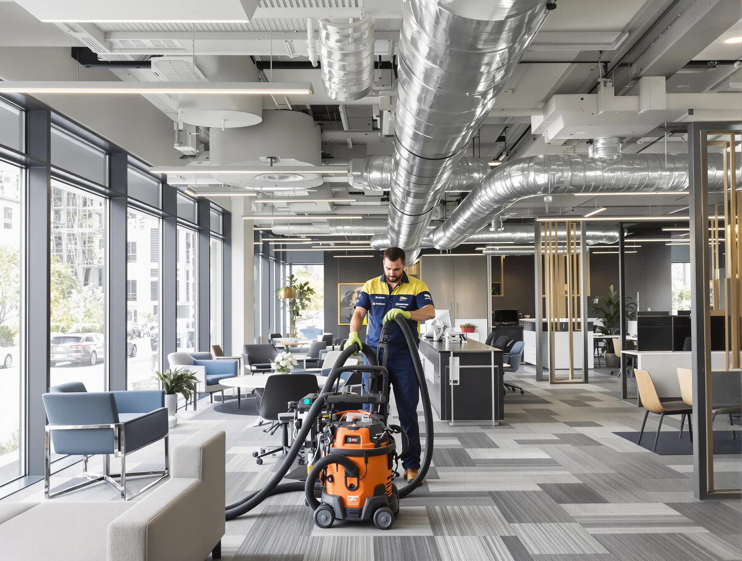 Butler Air Duct Cleaning team performing thorough commercial duct cleaning at a Butler business center