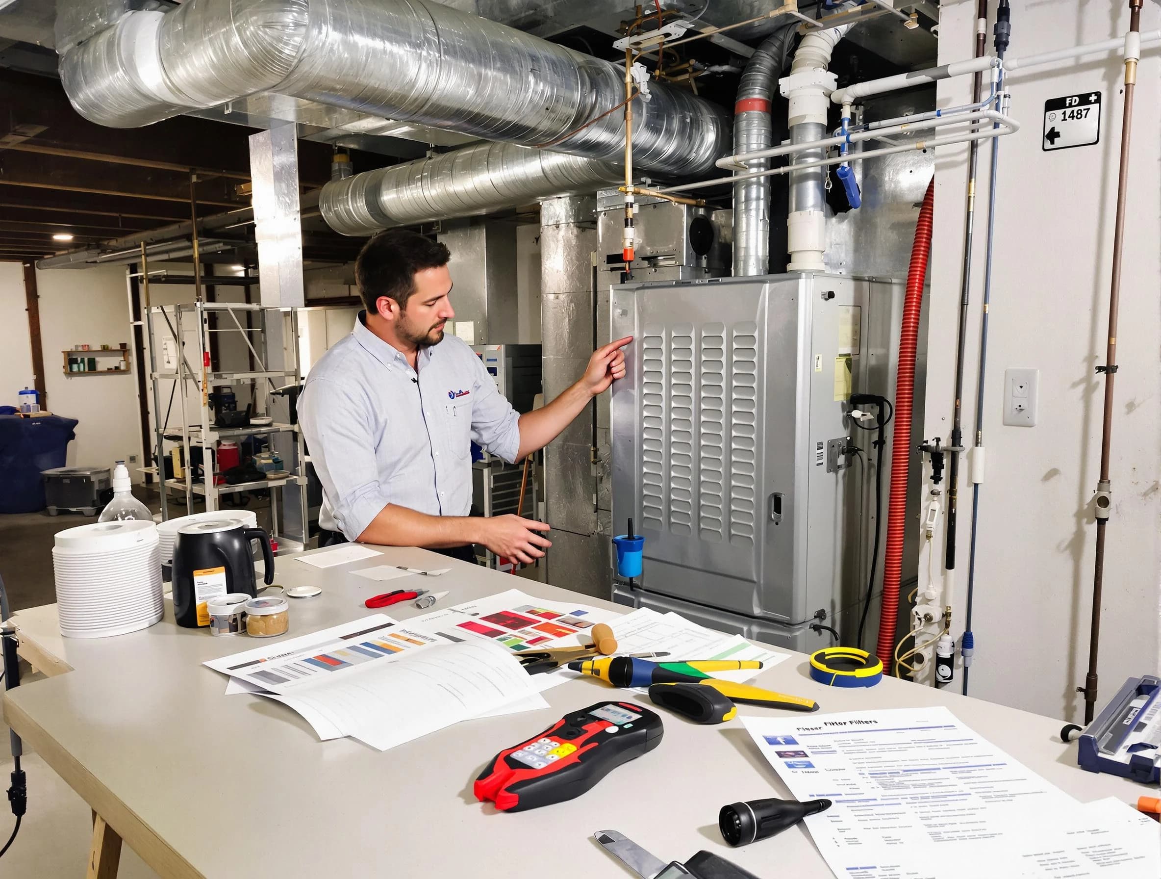 Butler Air Duct Cleaning inspector conducting detailed filter system evaluation using professional diagnostic tools in Butler