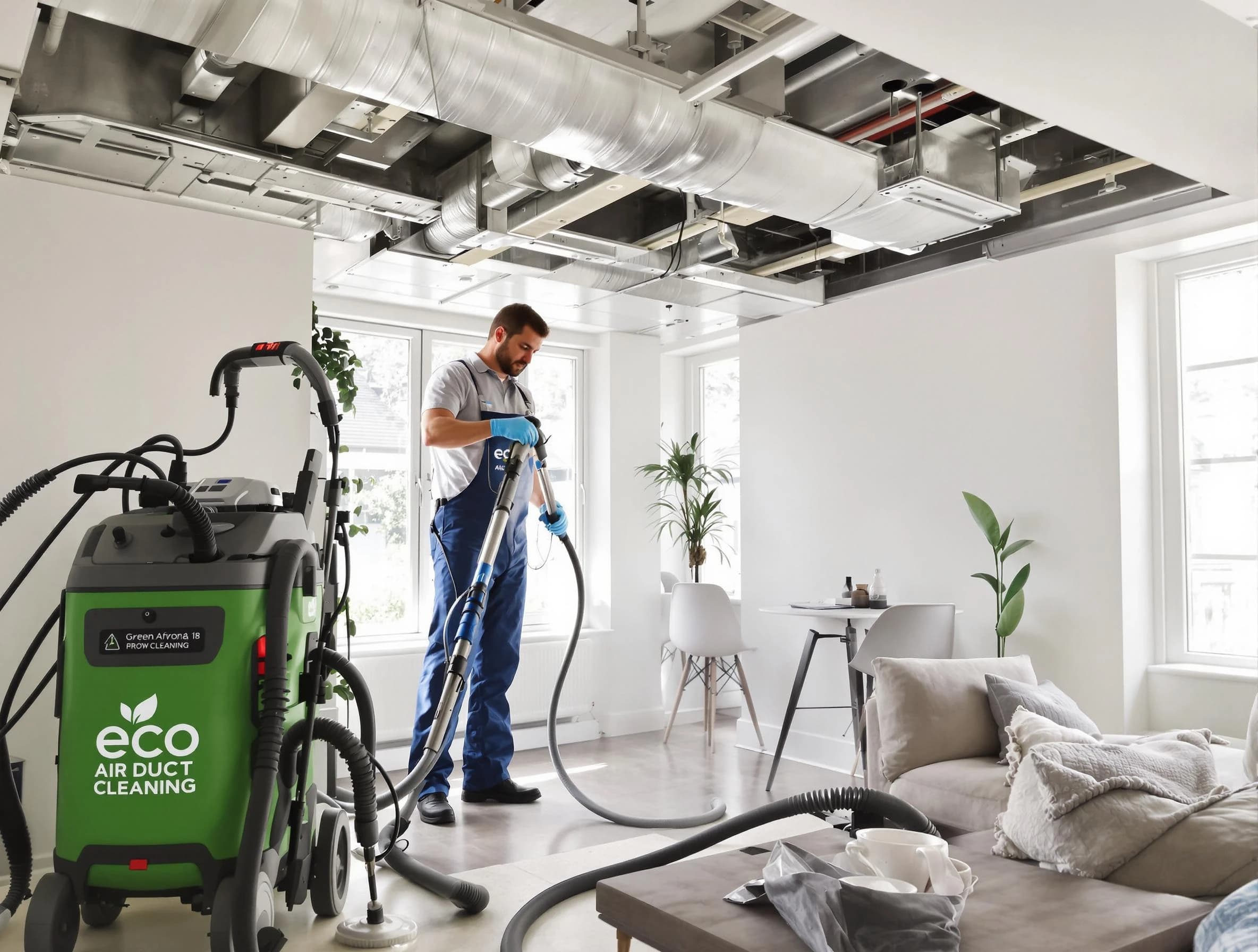 Butler Air Duct Cleaning technician performing eco-friendly duct cleaning using sustainable methods in Butler