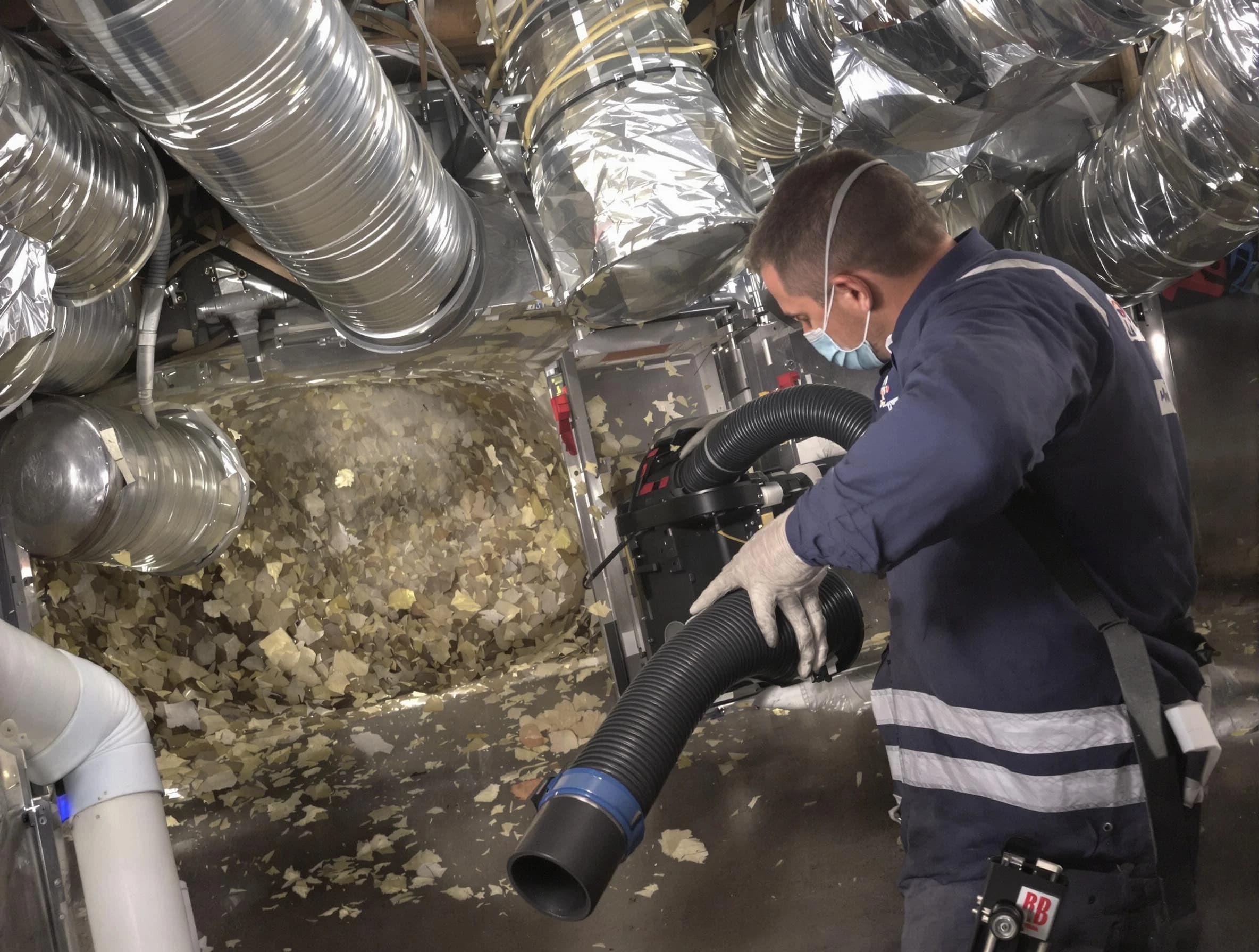 Butler Air Duct Cleaning specialist operating negative pressure cleaning equipment for thorough duct maintenance in Butler