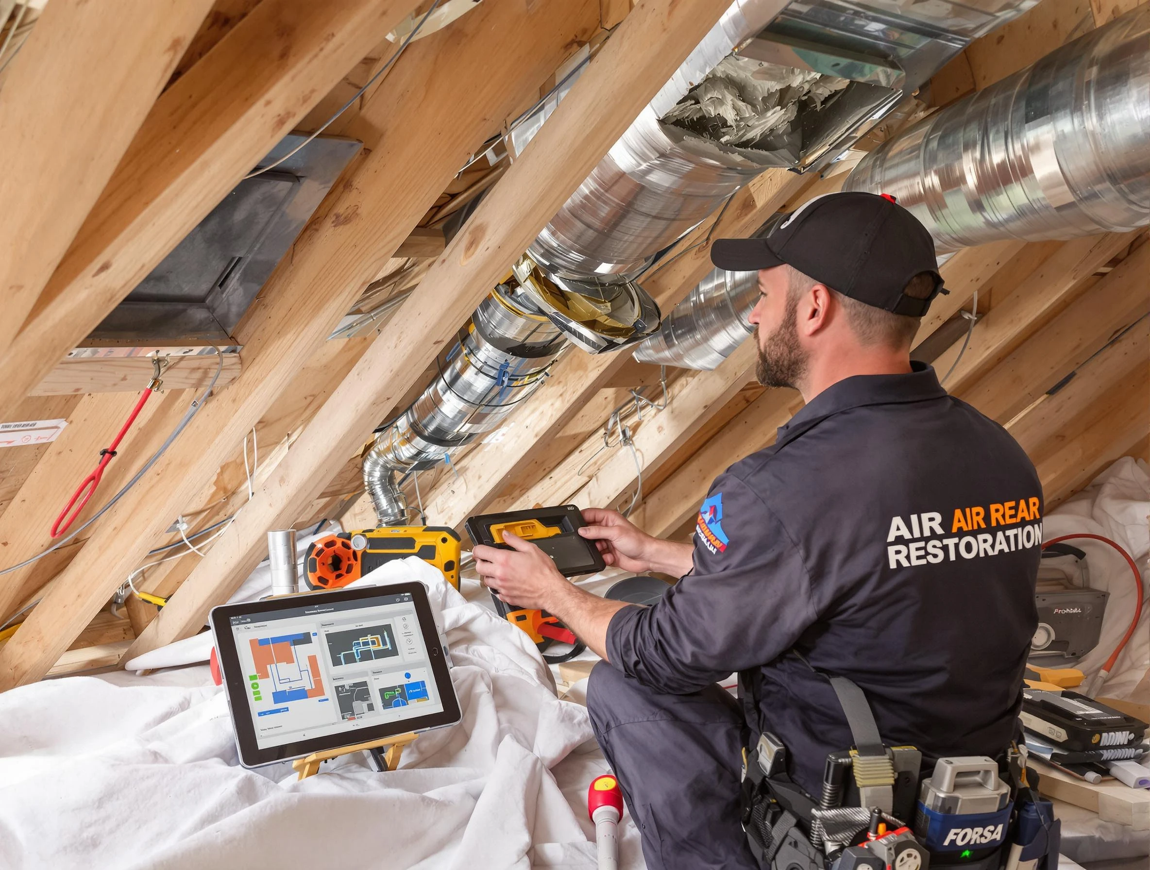 Butler Air Duct Cleaning technician performing precise duct repair work in Butler